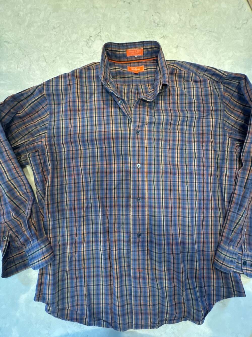 Fagionnable Mens Long Sleeve Button Down Shirt Size L Blue Plaid Shirt